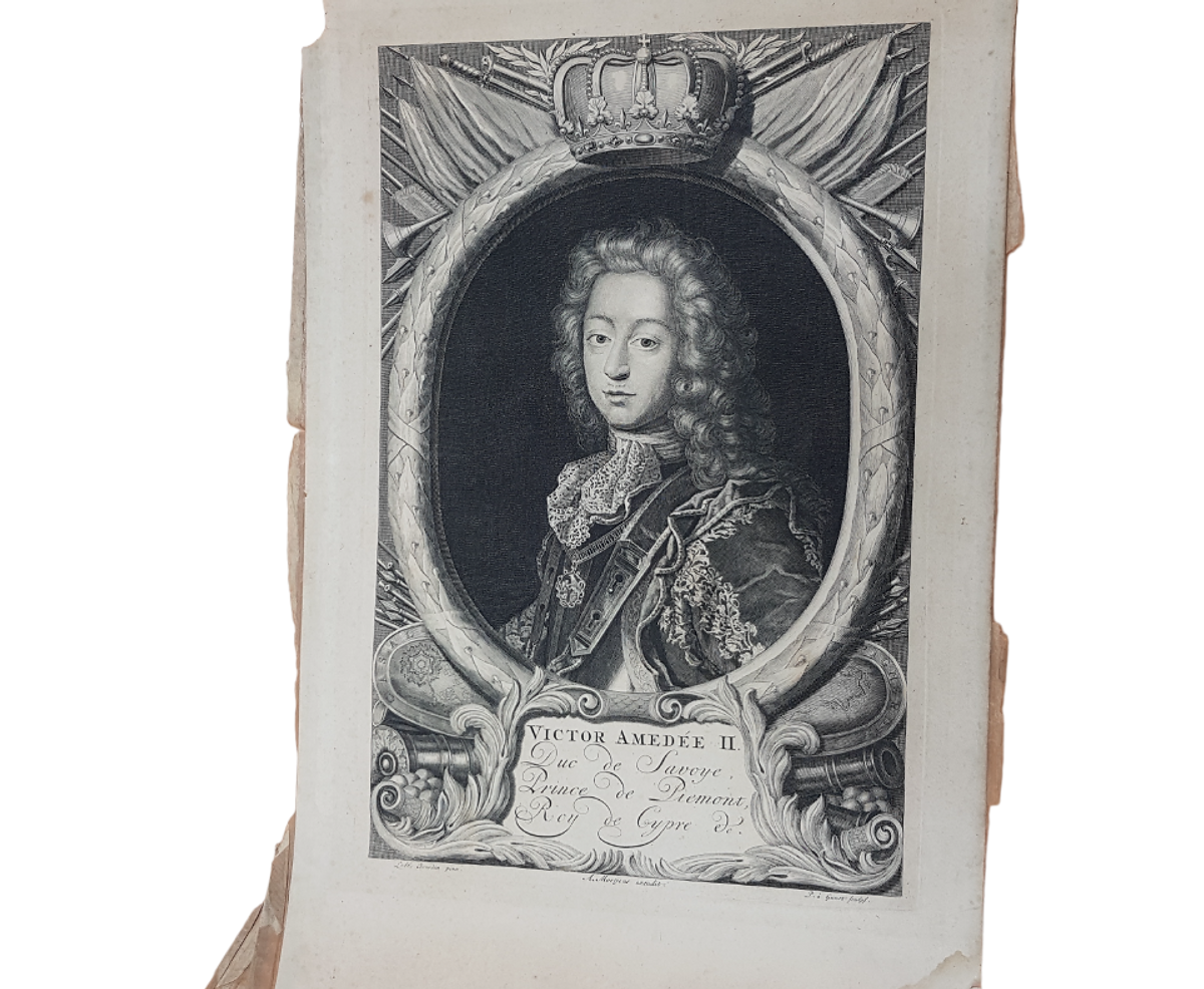 gravure du xviiie siècle vieux papier restauré duc de Savoie restauration de papier faire restaurer une gravure restauration de documents